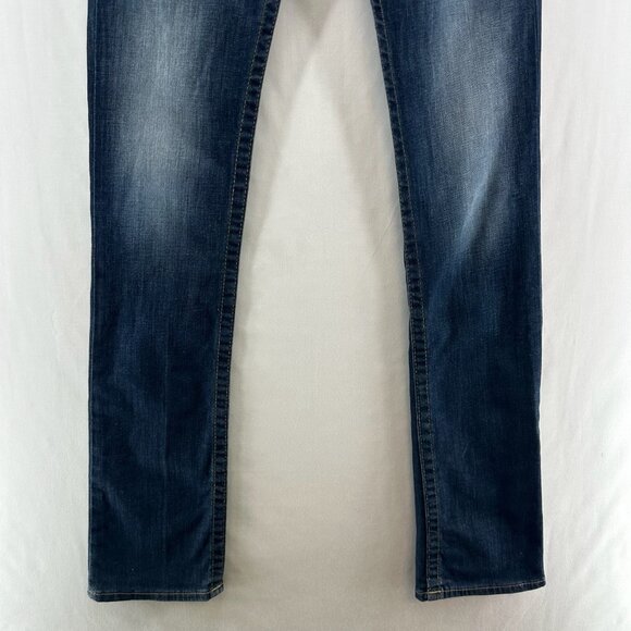 True Religion Slim Straight Jeans Womens 26  Low Rise Flap Pockets Stretch Blue - Picture 7 of 13